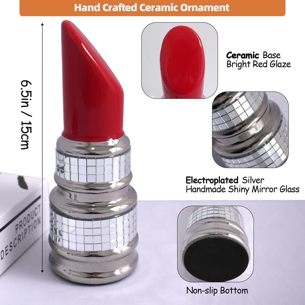 Disco Lipstick Statue Decorations,Handmade Ceramic Lips Aesthetic Statues,Cut...