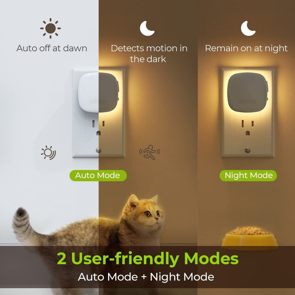 AUVON Plug-in LED Backlit Night Light with Motion Sensor & Small, Warm White