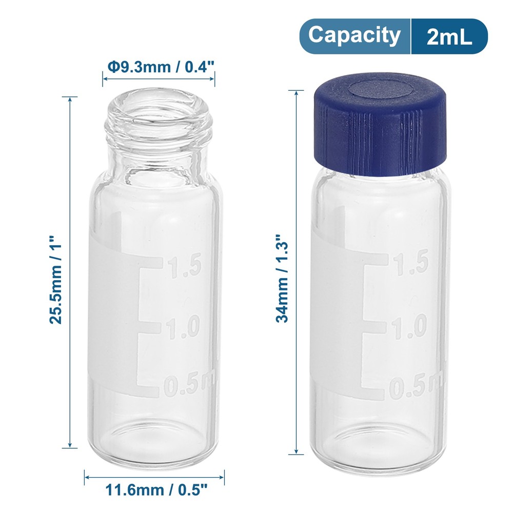 2ml Autosampler Vial, 100Pcs Clear Vials Sample Vial Solid Screw Cap with Labels
