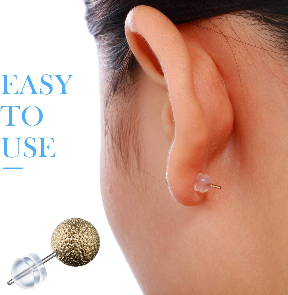 100 Pieces Clear Earring Backs Hamburger Shaped Safety Backs Secure Locking Sili