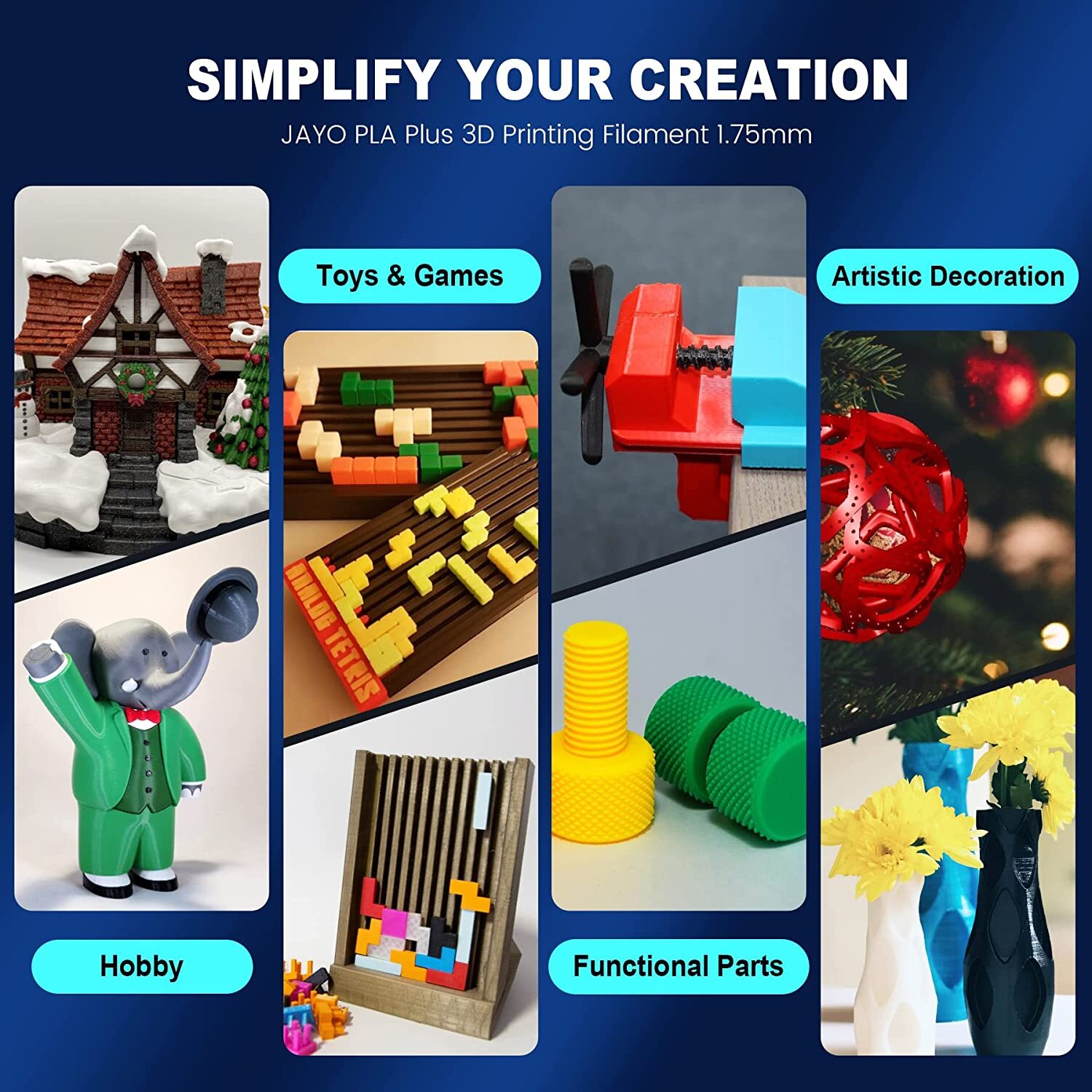 JAYO 1KG PLA 1.75mm Filament PLA Matte SILK PETG ABS PLA+ 3D Printer Consumables