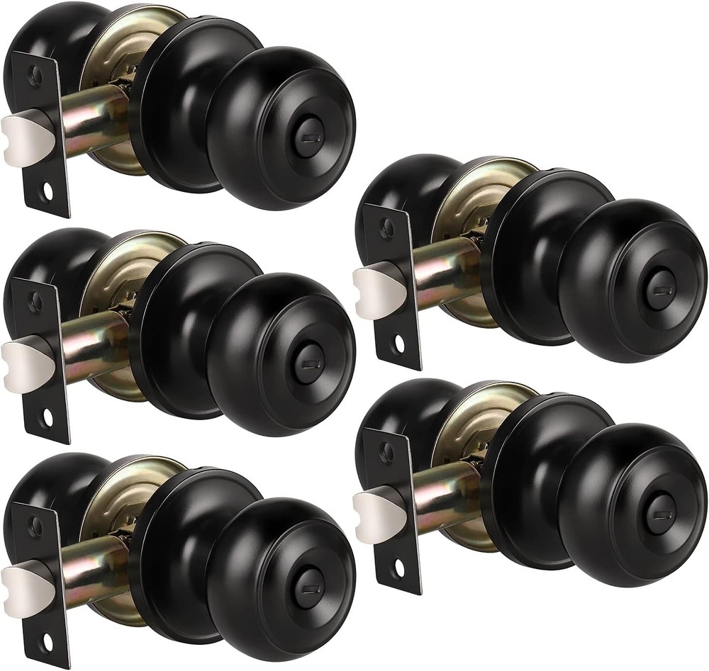 KNOBWELL 5 Pack Matte Black Door Knobs Privacy Knob for 5 Pack,