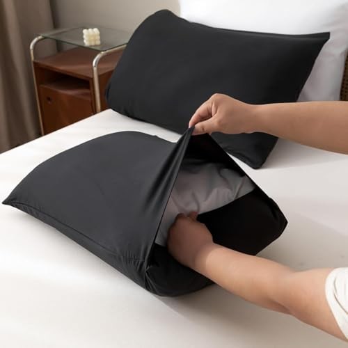 3PCS Black Comforter Set with 2 Pillowcases, Brushed Queen Solid Black