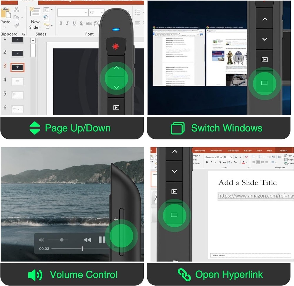 Presentation Clicker Green Laser Pointer, Rechargeable PowerPoint Clicker Wir...