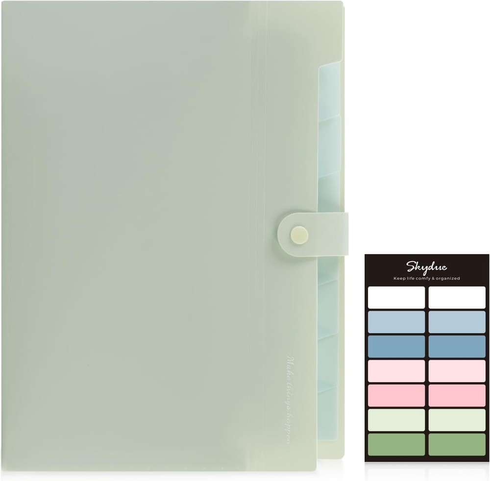 Light Green Expanding File Organizer with 8 Pockets & Labels - Portable Solution