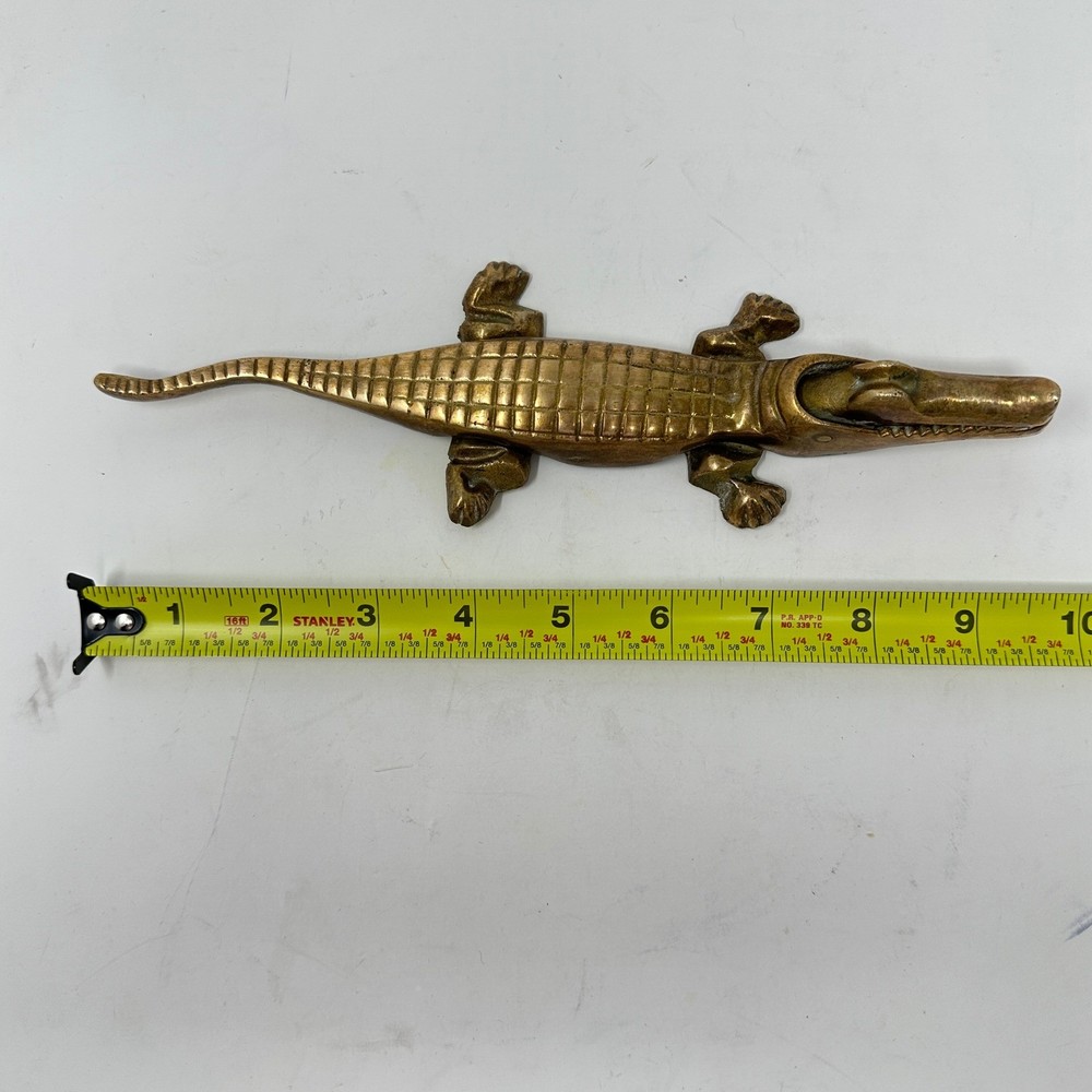 Vintage Solid Brass Crocodile Nutcracker Alligator Figurine Mid Century Modern