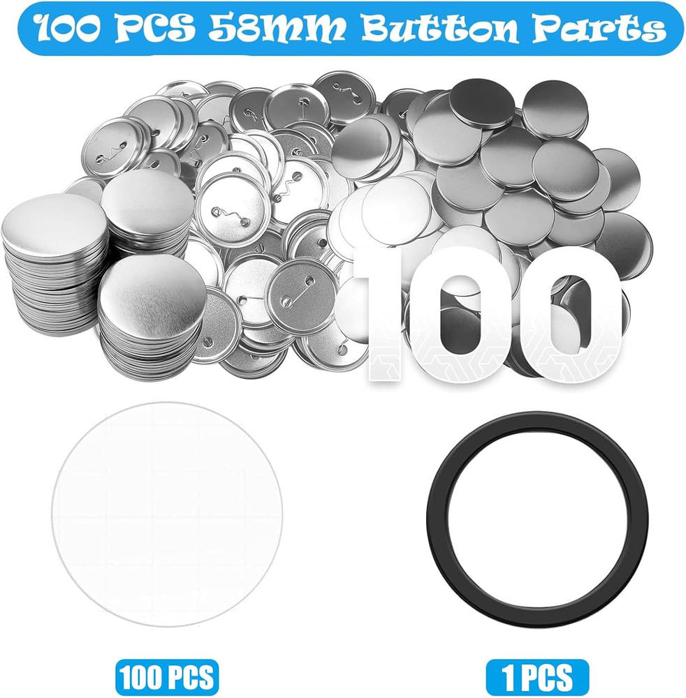 Button Maker Supplies, 100 Sets 58Mm/2.25 Inch Pin Making Kit for Button Maker M