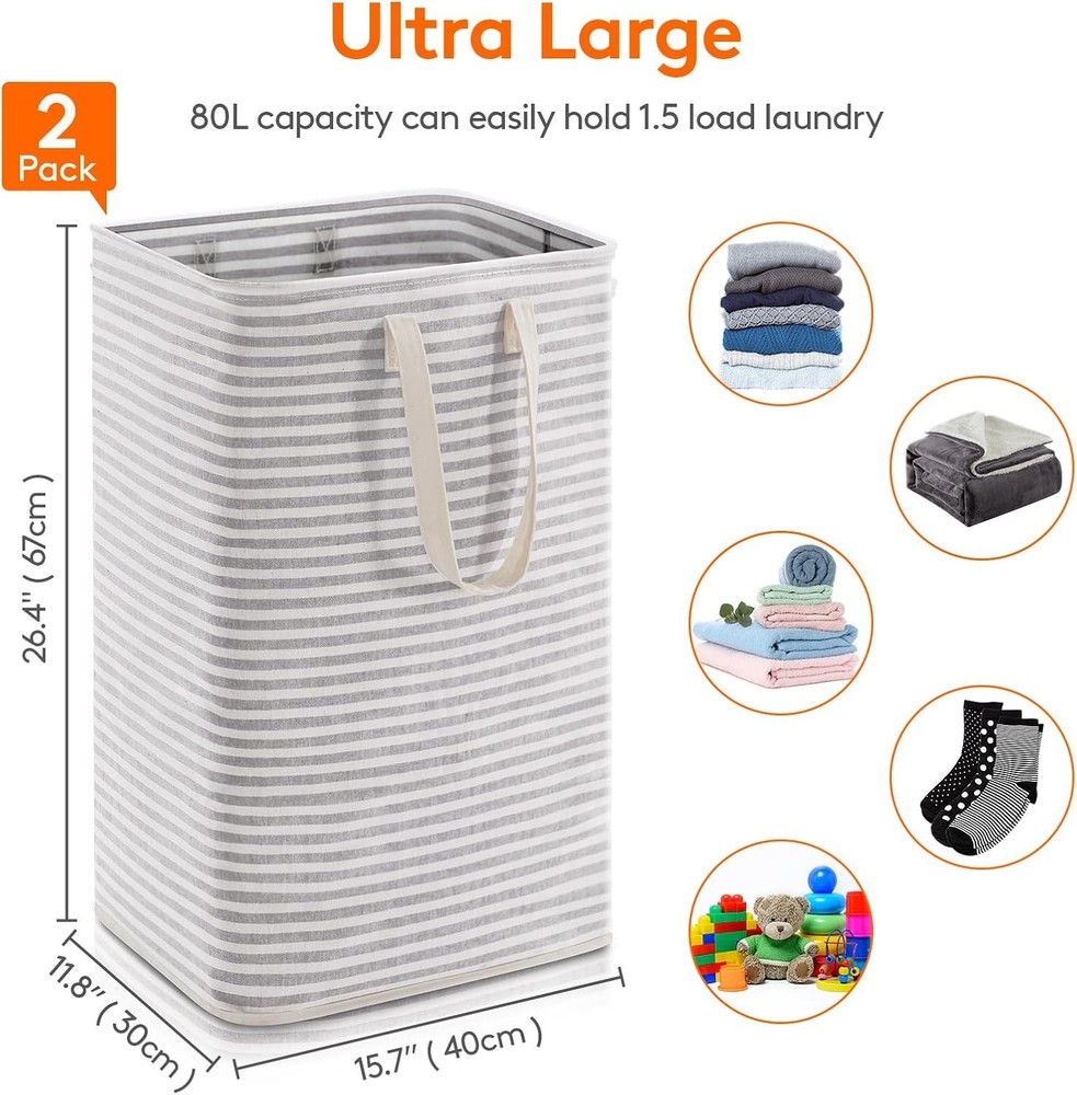 2 Pack Laundry Hamper Large Collapsible Laundry Baskets Freestanding Waterproof