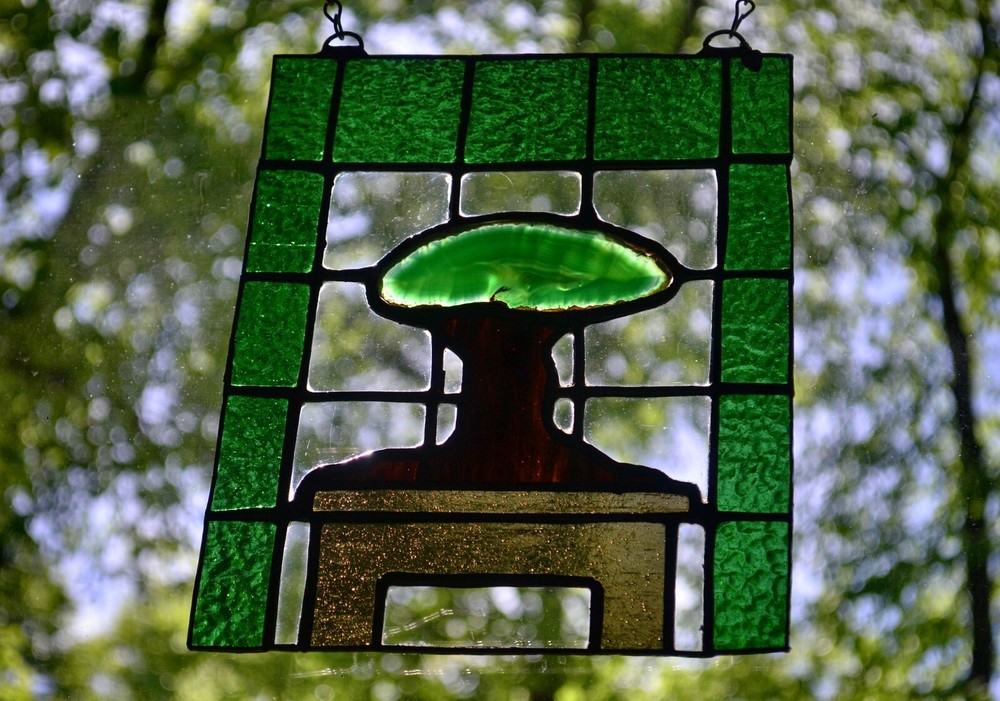Agate Tree Stained Glass Panel Sun Catcher (#0024)