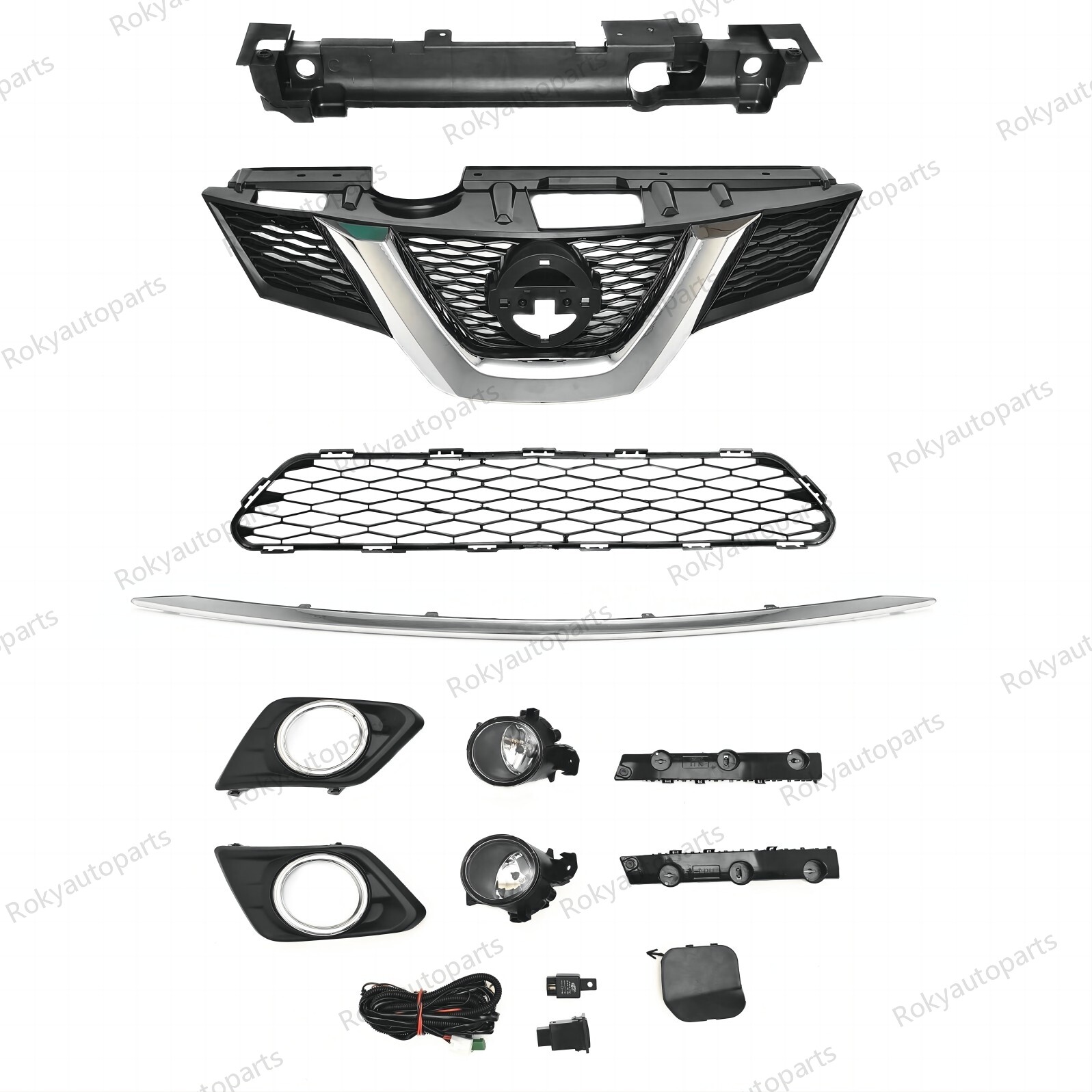 11PC For Rogue 2014-2016 Upper Grille Lower Mesh Chrome Molding Trim Fog lights