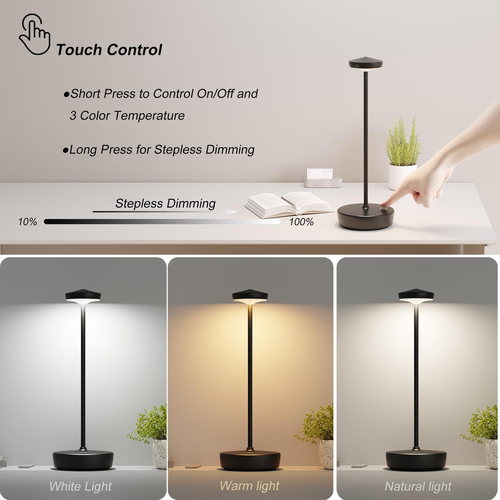 Cordless Table Lamp Rechargeable 2Pack - LED Battery Table Light with 3 Color...