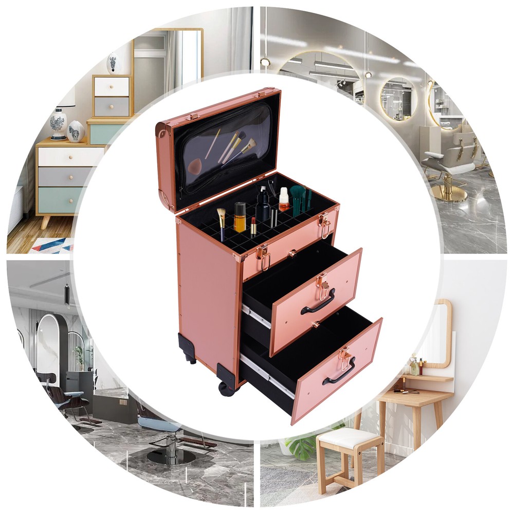 Rolling Makeup Case Train Case for Make-Up Artists Nail Technicians Beauticians