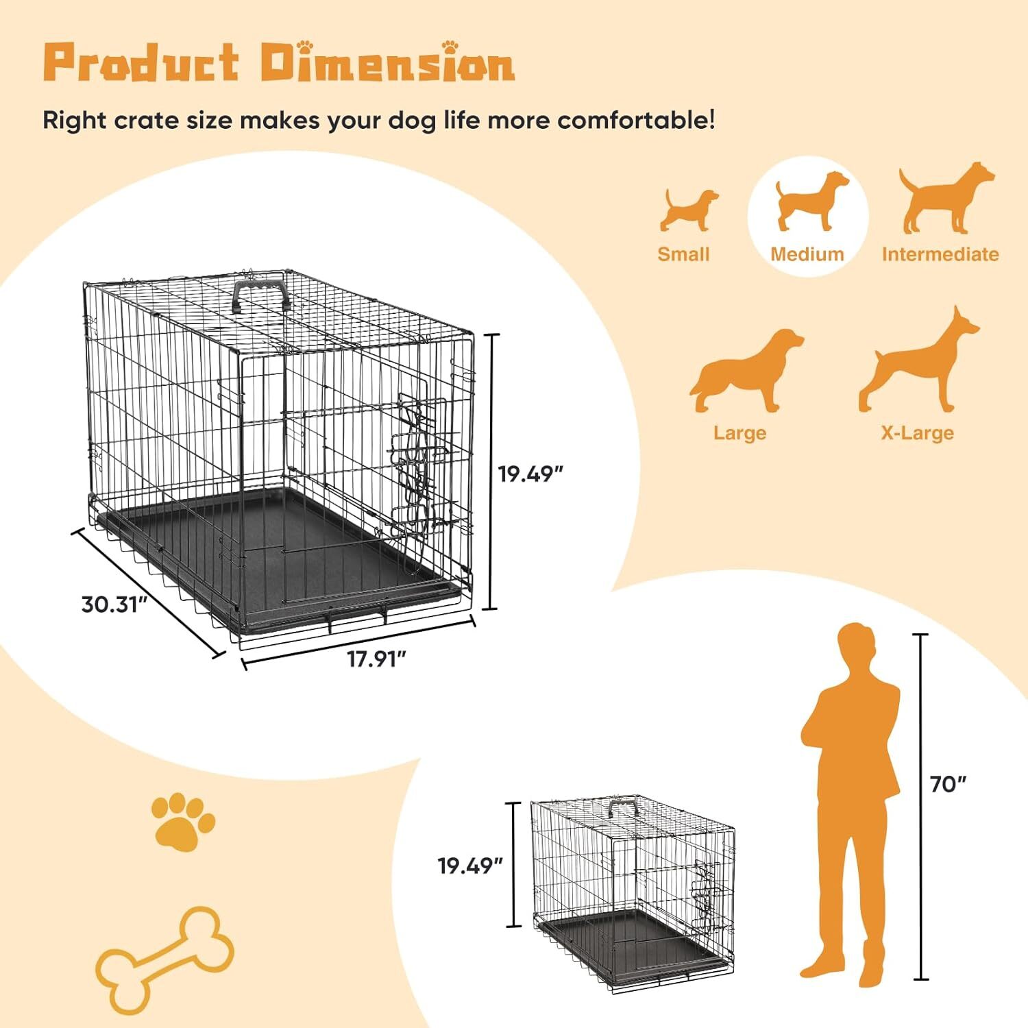 Crate for Dogs Double Doors Small Foldable Pet Cage Enhanced Wire Metal Kennel
