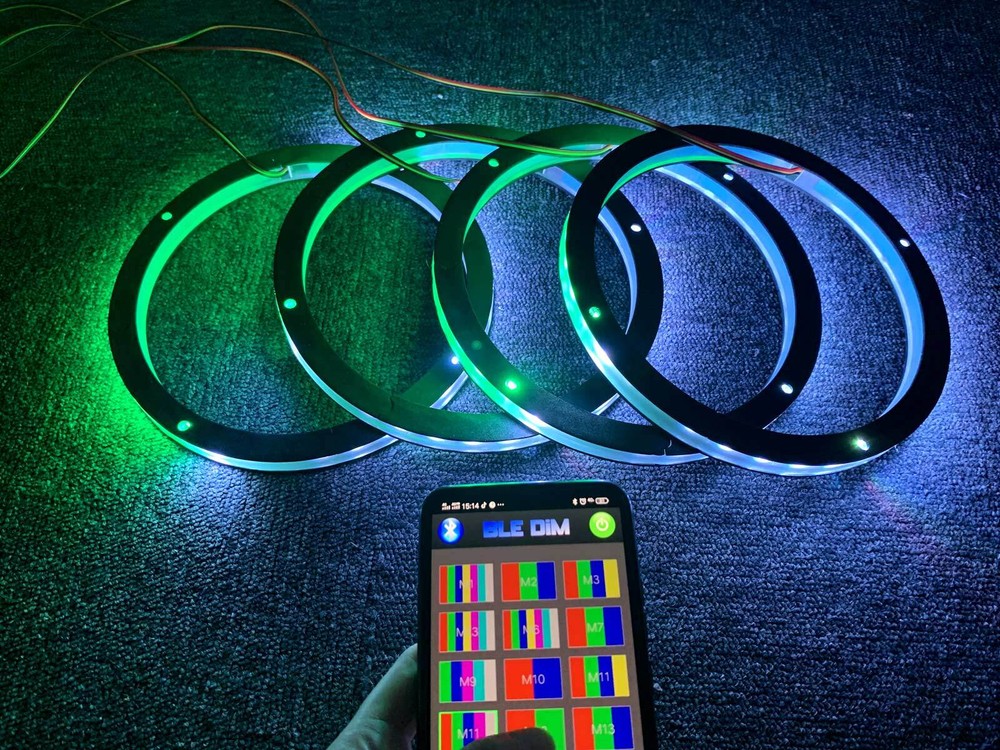 4pcs 8'' Smart RGB Color Chasing LED Car Audio Speaker Ring Lights APP + Remote