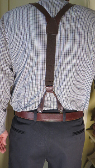 Men's Suspenders, 12 Button On Leather Ears with Metal Brackets - USA Made