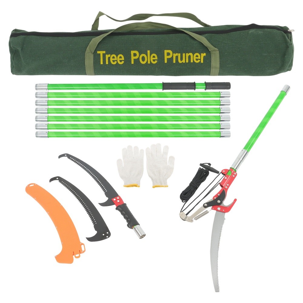 27' Tree Pole Pruner Manual Branches Trimmer Tree For Pruning Palms W/ Scissors