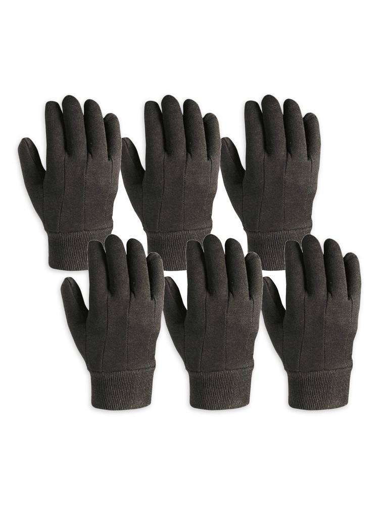 Men's Brown Jersey Glove 6 Pack