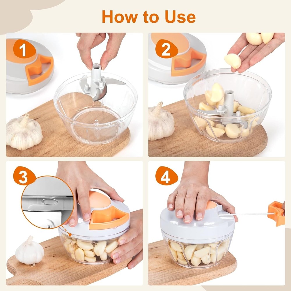 Manual Food Processor 500ml Hand Pull Vegetable Chopper Garlic Onion Mincer