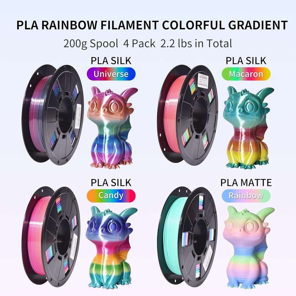 RAMBERY 3D Printer Filament Bundle Silk Shiny Rainbow PLA Filament, Multicolore
