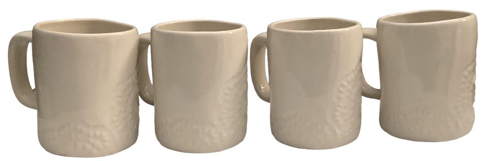 RAE DUNN Ceramic Coffee Mug White Floral Pattern coffee in Script