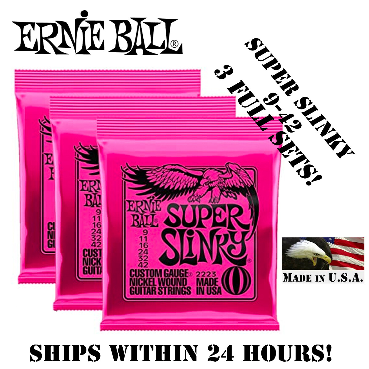 ** 3 SETS! ERNIE BALL SUPER SLINKY ELECTRIC GUITAR STRINGS 2223 **
