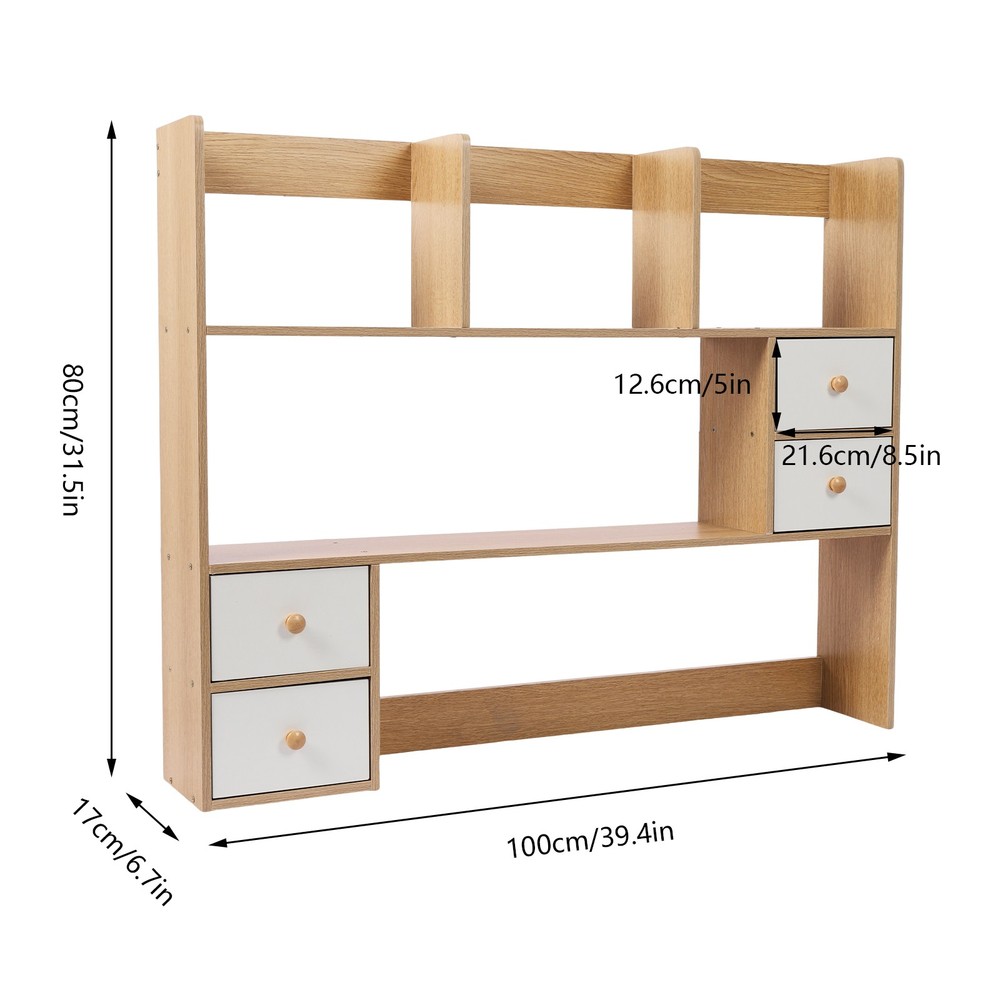 Desktop Storage Rack with 4 Cabinets - Space-Saving Bookshelf Organizer Elegant