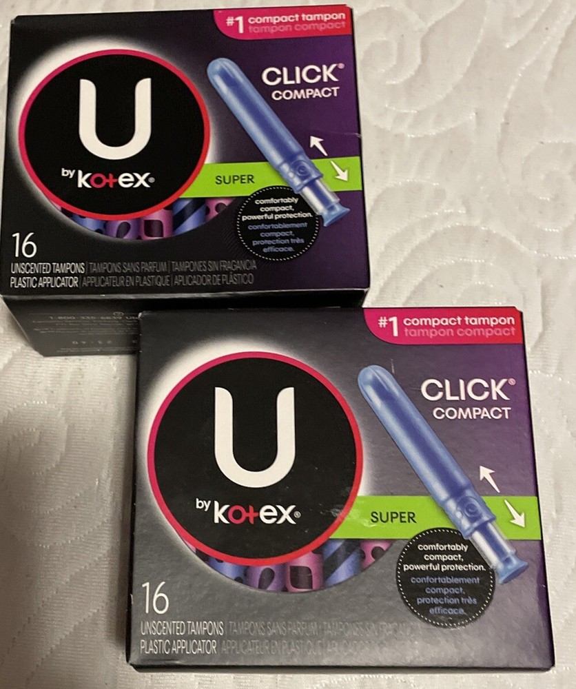 (2) U By Kotex Click Compact Tampons - Super Absorbency-Unscented - 16ct. Each