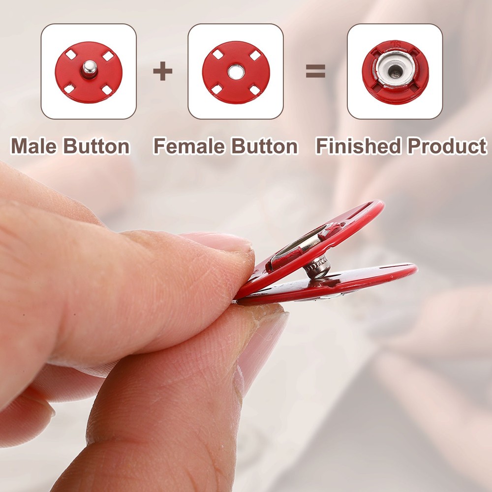 10 Sets Sewing Snap Buttons, Press Buttons Snap Fasteners 15mm, Red