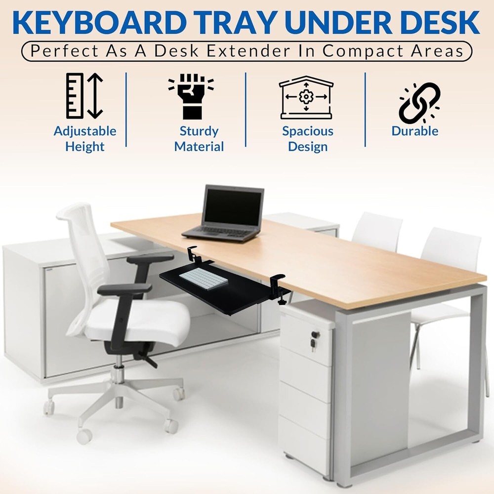 Keyboard Tray Under Desk, Pull Out Keyboard & Mouse Tray with C Clam