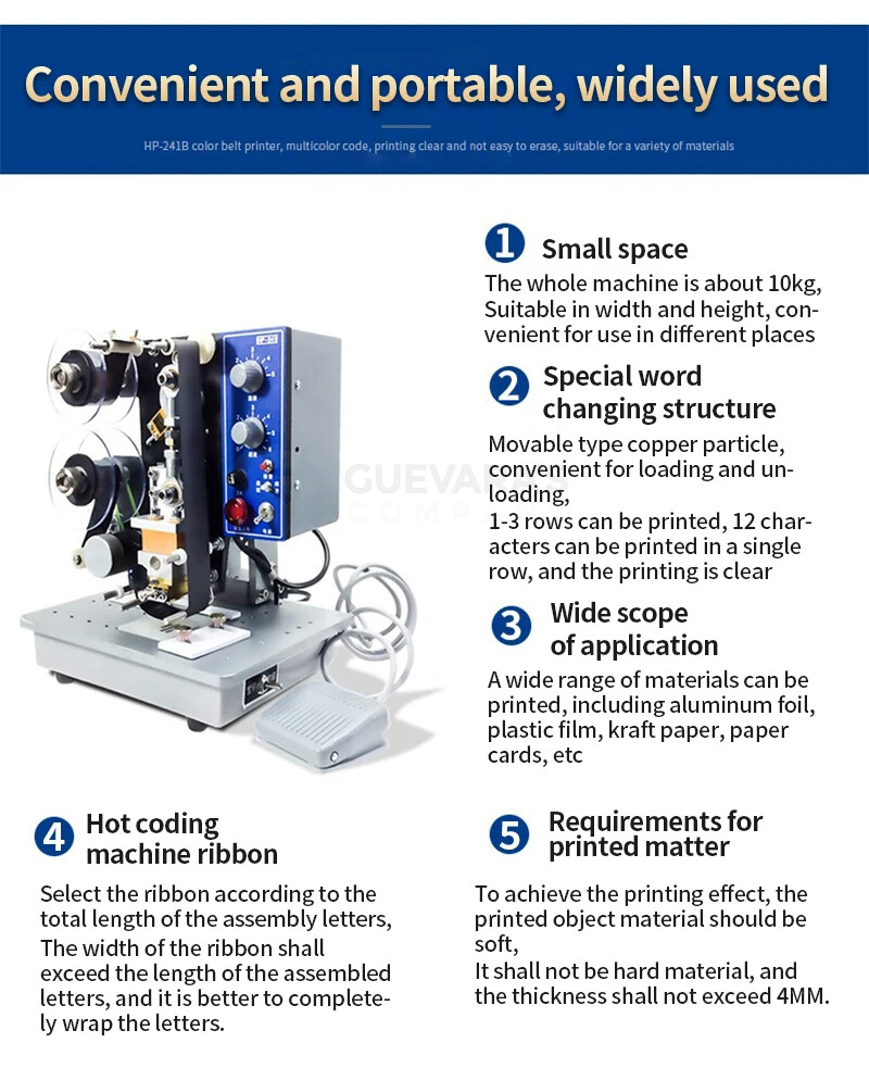 Electric Coding Date Printing Machine/Color Ribbon Batch Stamp Date Printer