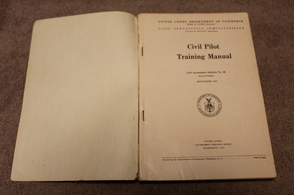 Original Early WW2 U.S. Civil Pilot Training Book, 1941 dated