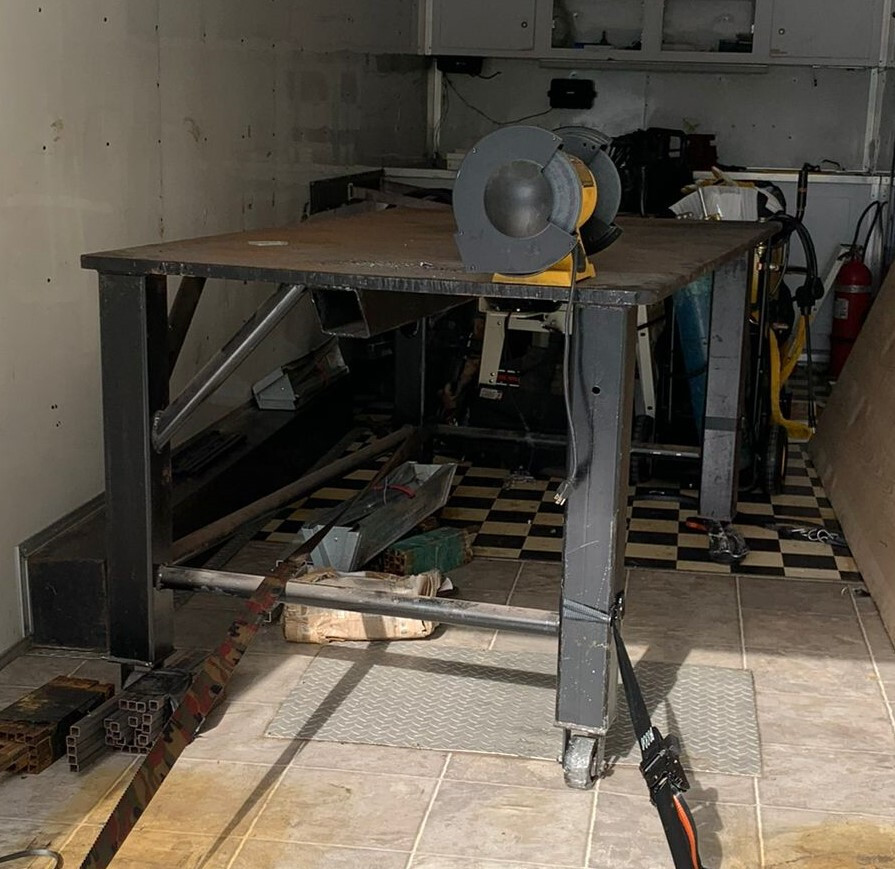 Heavy duty solid welding table, mechanic shop table, fabricator maker table