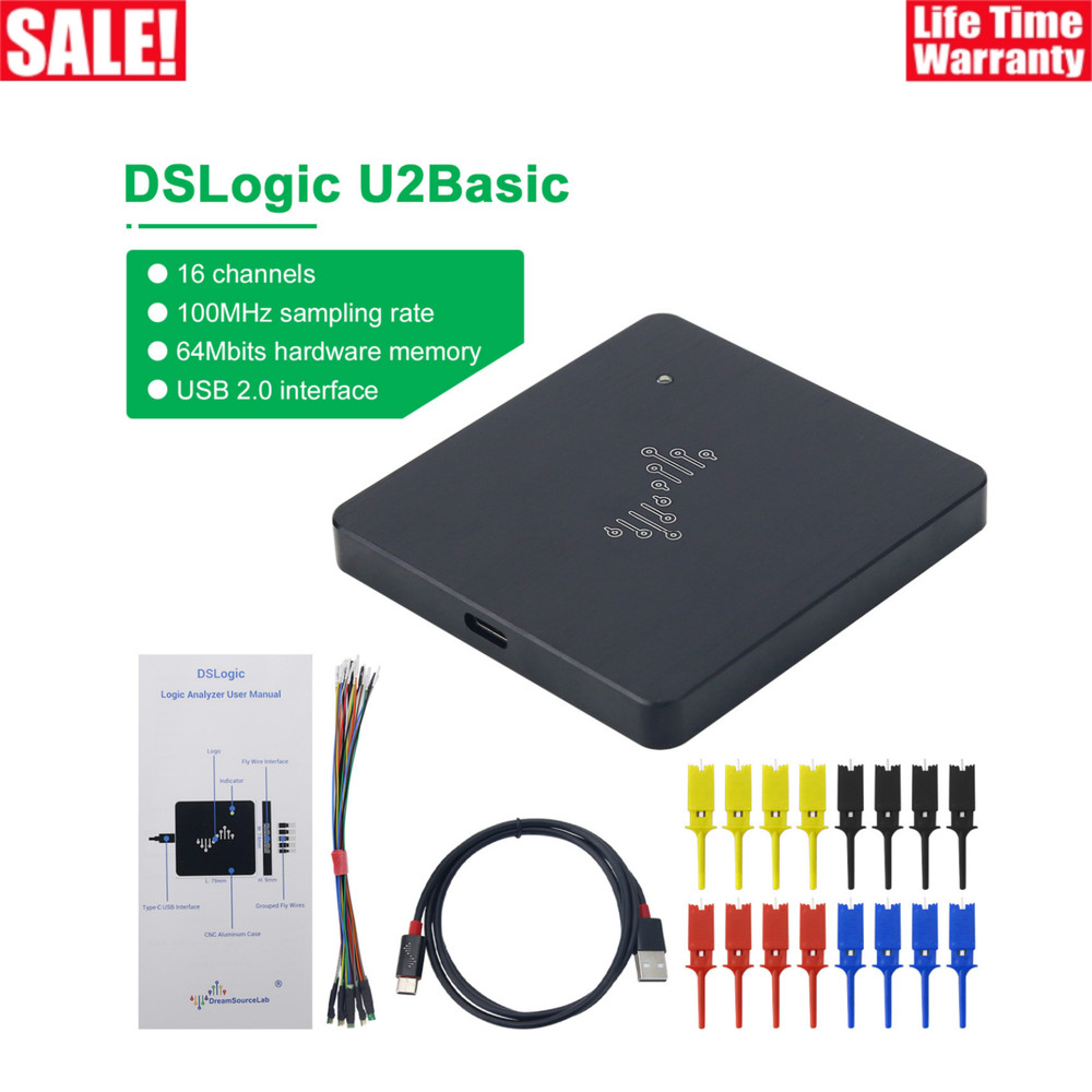 DSLogic U2Basic 16CH Logic Analyzer USB 2.0 100MHz Sampling Rate 64Mbits