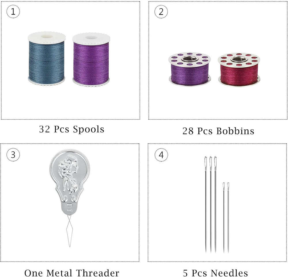 60 Pcs Bobbins Sewing Thread Kit, Polyester Mini Bobbins and Thread Spools for H