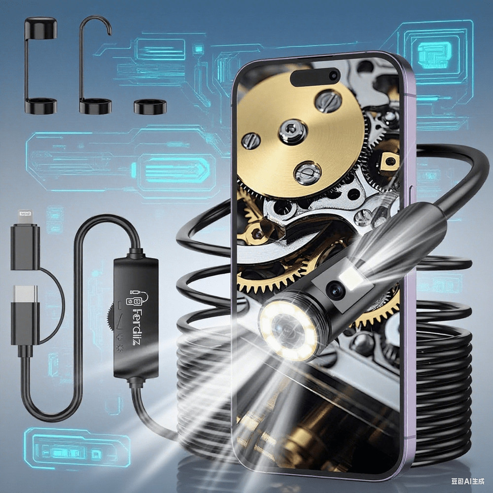 1920P Borescope HD Dual Lens Endoscope Camera with 8 LED Lights for iOS/Android
