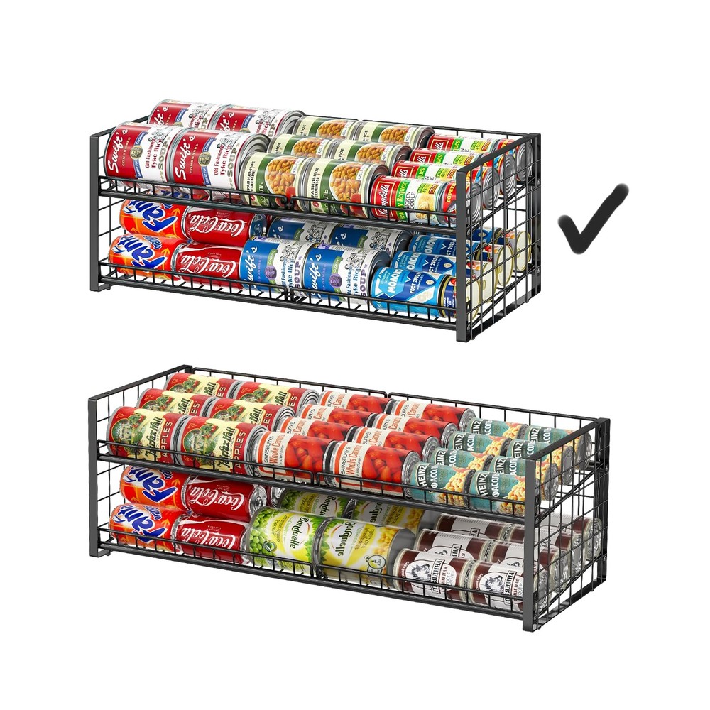 2Tier Stackable Can Rack Organizer for Pantry Shelf, LongSize Adjustable Can ...