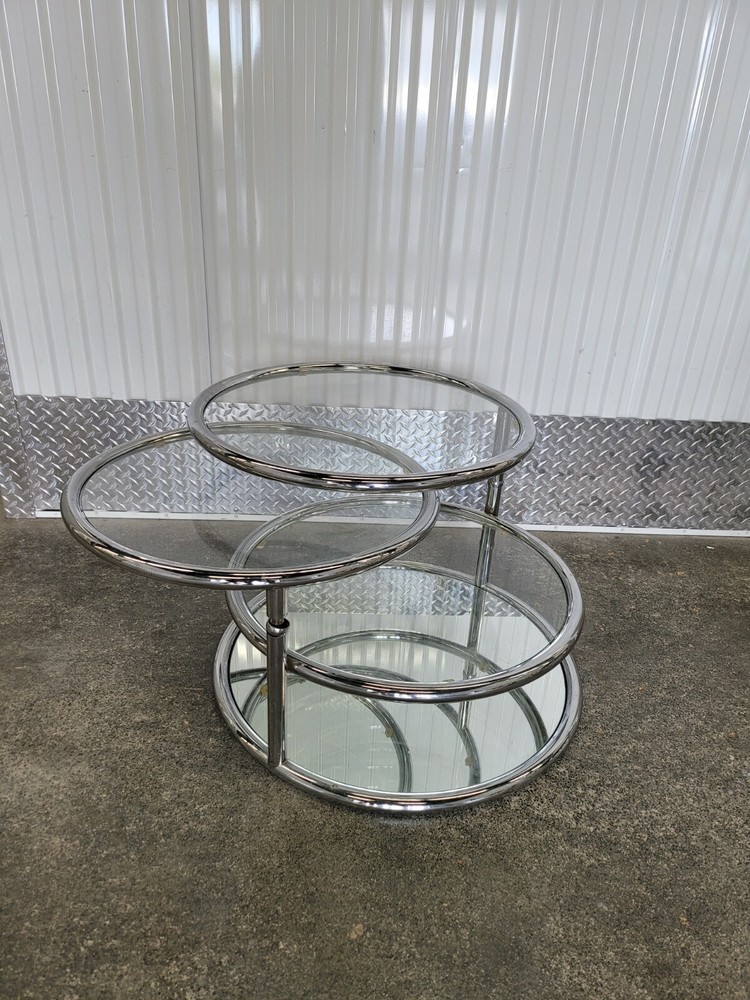 1970'S SPACE AGE CHROME ROUND SWIVEL FOUR TIER TABLE