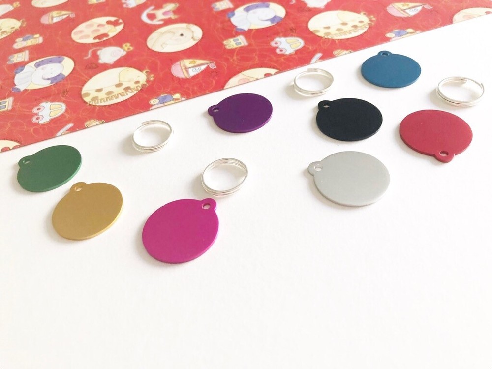 SMALL Round Engraved Dog Or Cat Tag. Multiple Colours Available. Free Split Ring