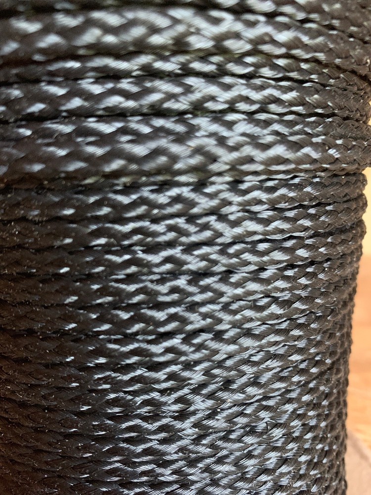 3/16” x 2100 ft. Hollow Braid Polypropylene Rope. Black. Tight Braid