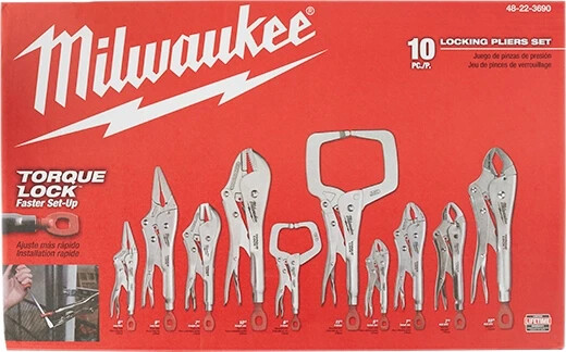 MILWAUKEE 48-22-3690 10-Piece Torque Lock Curved Jaw Pliers Kit