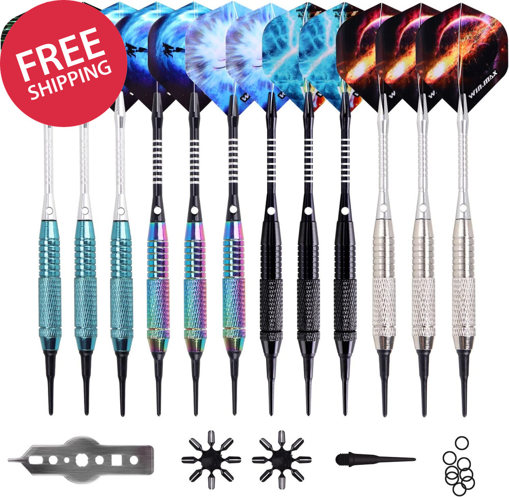 Soft Tip Darts Set 12 Pack 18 Gram with 100 Extra Tips Plastic Tip Board Game