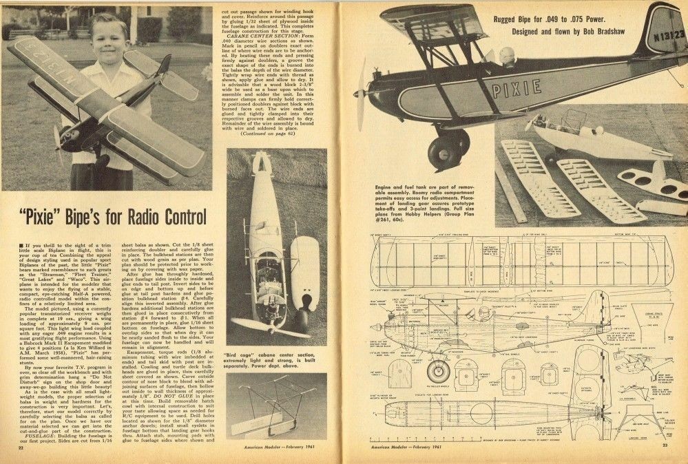 Hobby Helpers Model Airplane Plan Set #261, Pixie RC, Swoop CL Combat, Bearcat