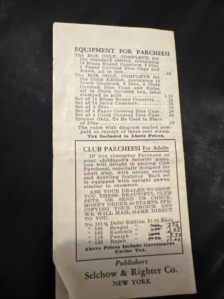 parcheesi instructions 1918 re-registered date