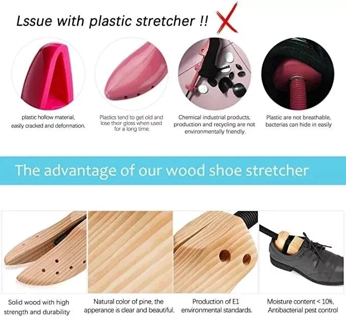 2-Way Wooden Adjustable Shoe Stretcher Expander Men Women Boot Size US 5-13