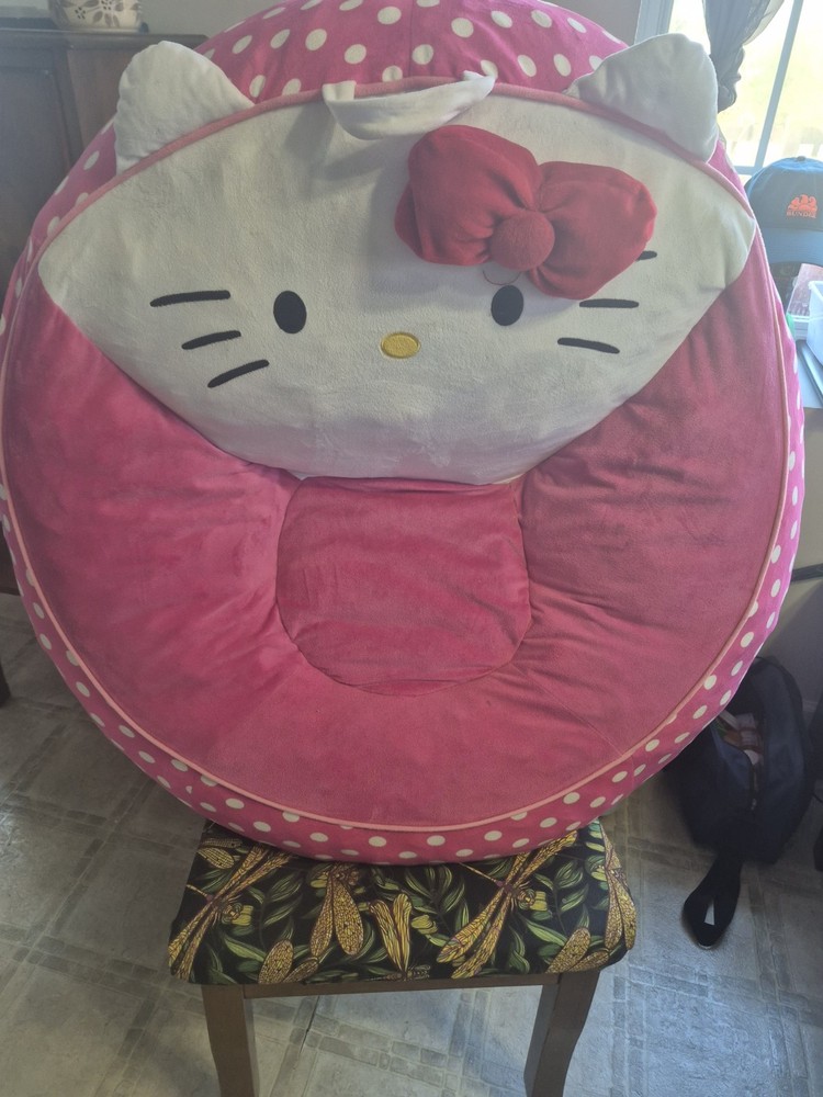 Hello Kitty Plush Beanbag Chair Super Soft Micromink Pink Polka Dot Kids Teens