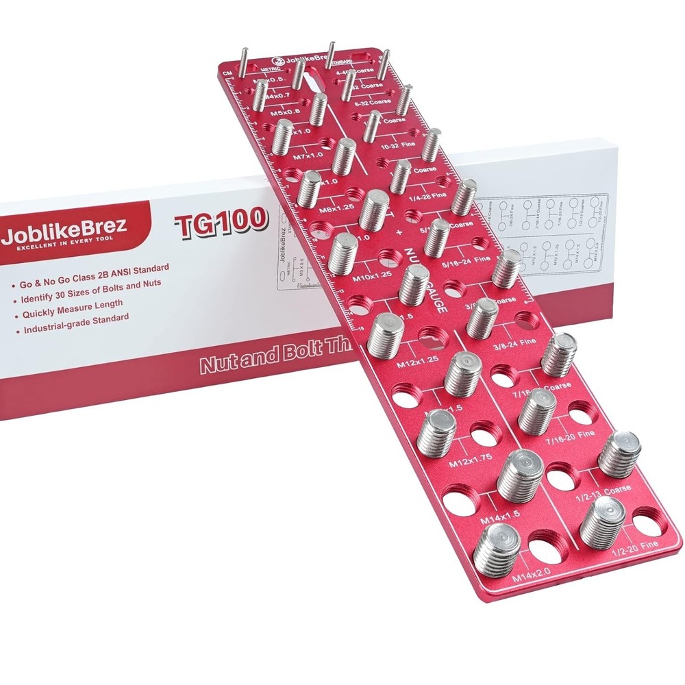 Wall-Mountable Thread Gauge for SAE & Metric Sizes - Rustproof Aluminum Design