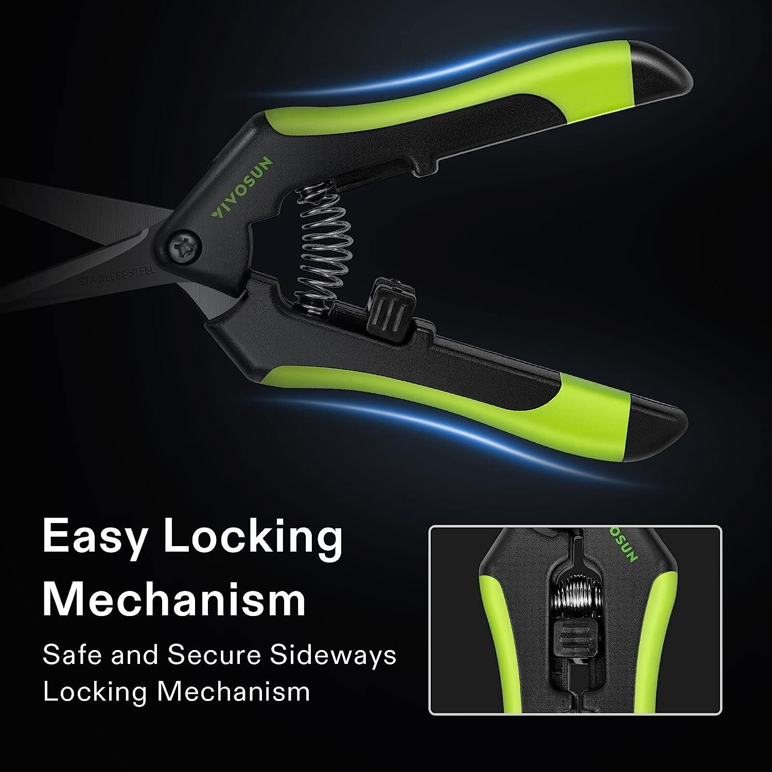 VIVOSUN 6.5" Hand Pruner Pruning Shear W/ Straight Stainless Black and Green