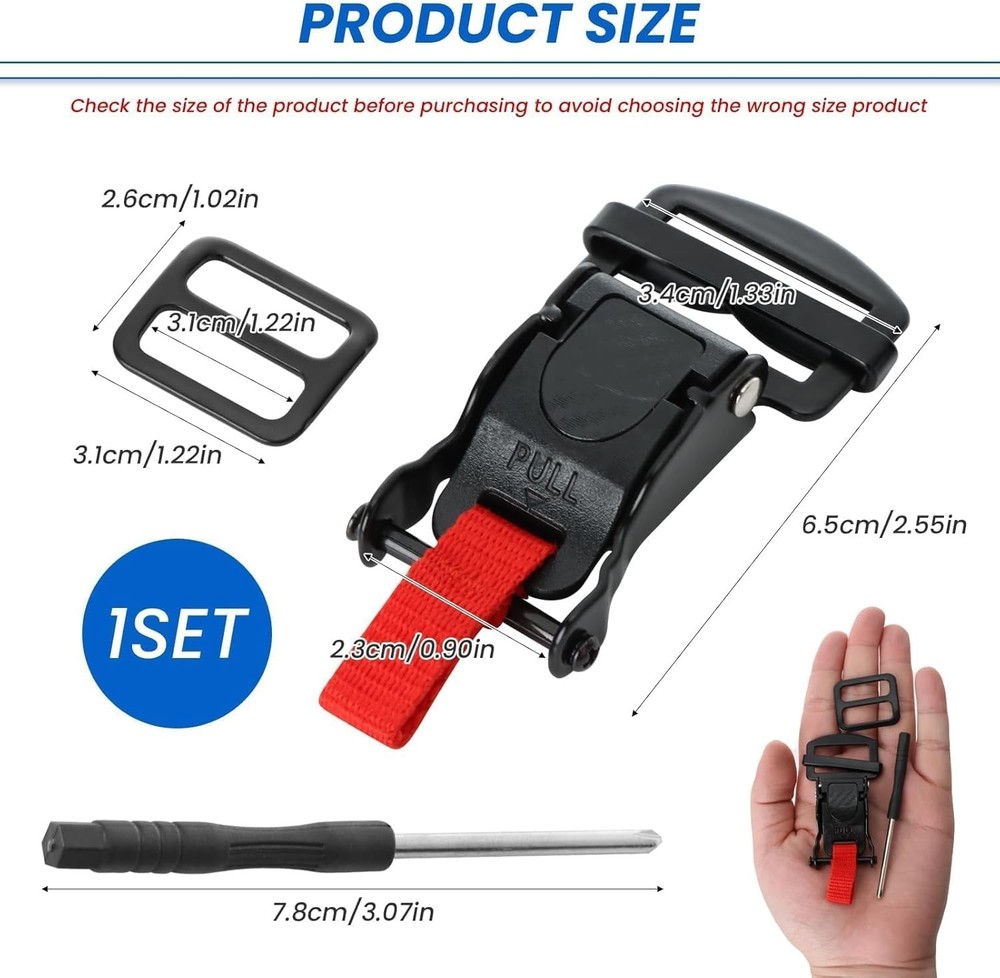 Quick release buckle kit for motorcycle helmets.
