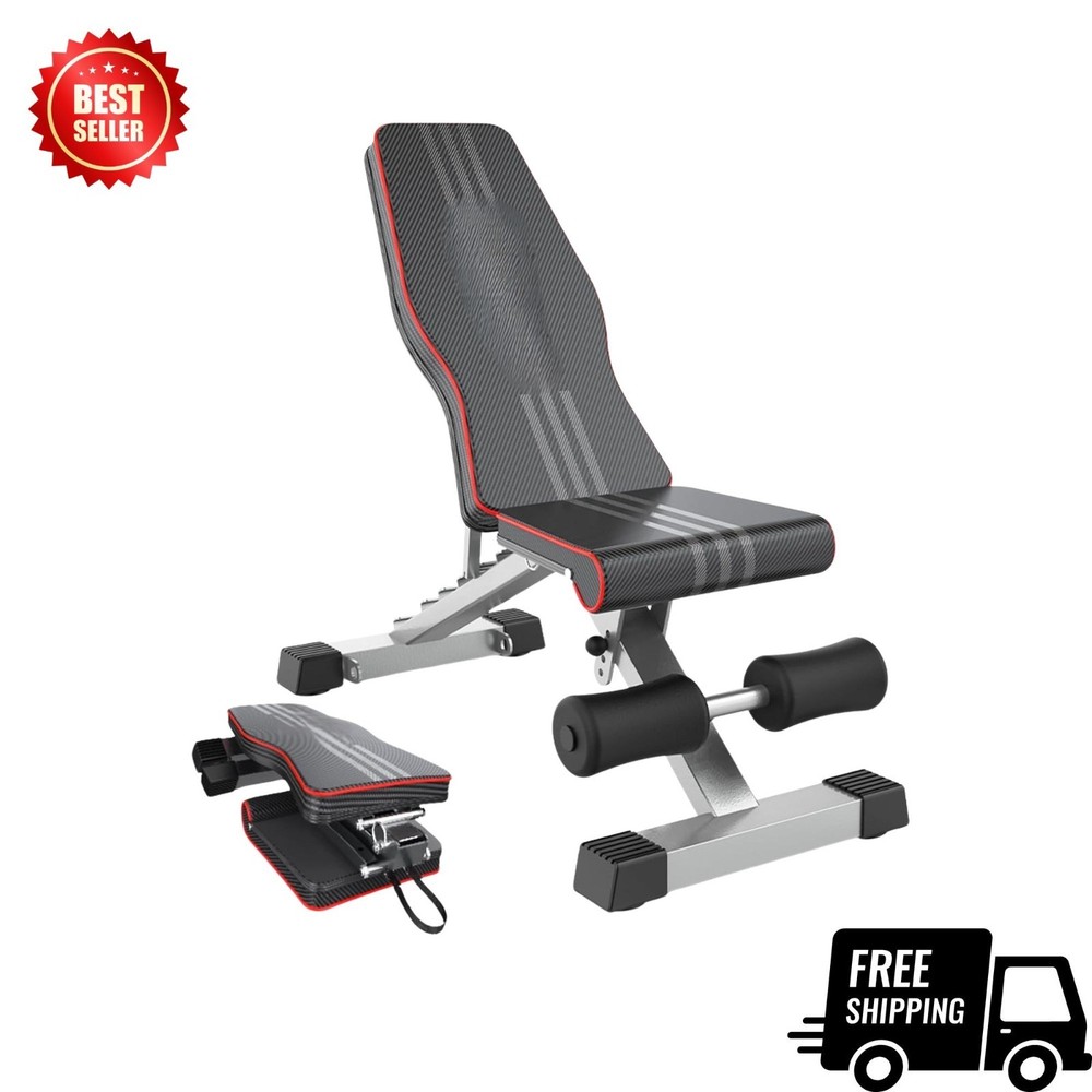 Adjustable Weight Bench, Foldable Incline Decline Flat Workout Bench Black