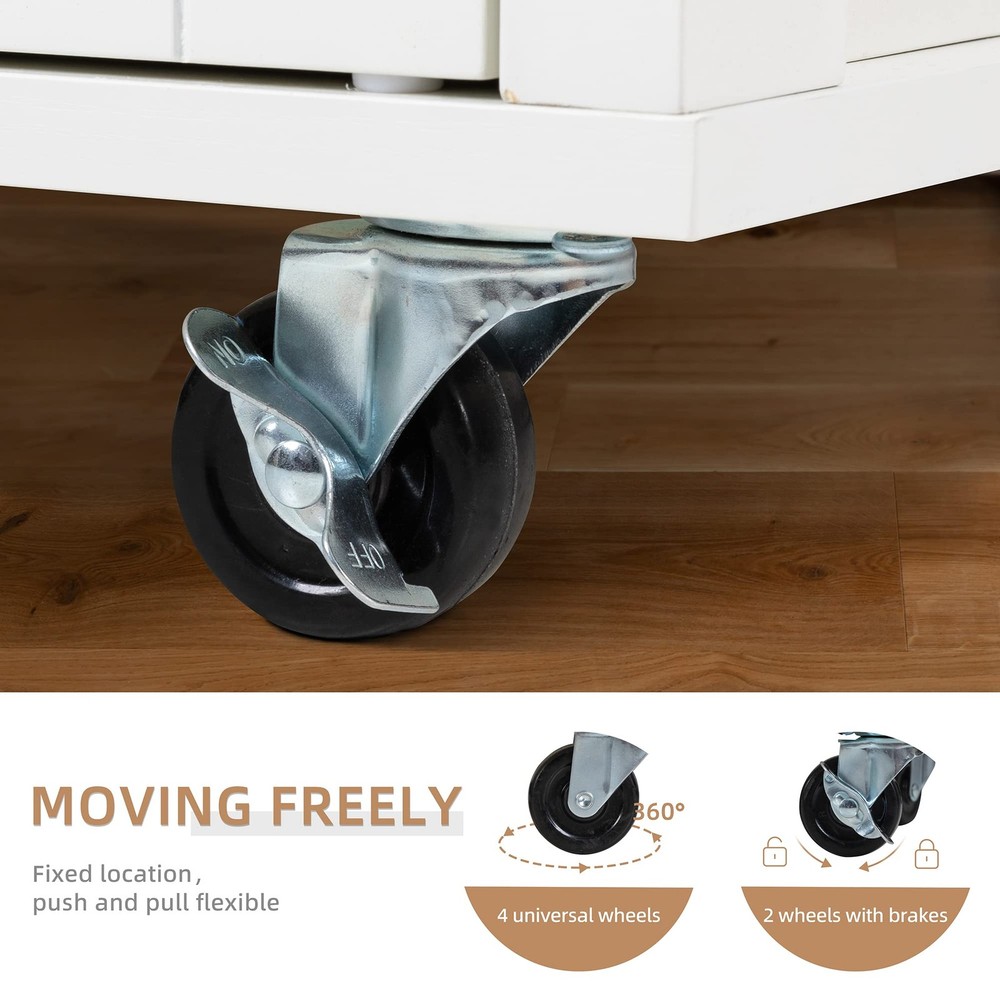 Kitchen Island Cart with Storage,Rolling Side Table on Wheels with Worktop,Si...